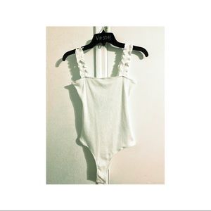 White Wishlist Ribbed Highcut Bodysuit with snaps